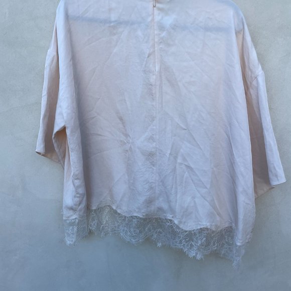Vince Lace Trim Tee in Pale Adler Large 3/4 Sleeves Round Neck - Picture 10 of 11